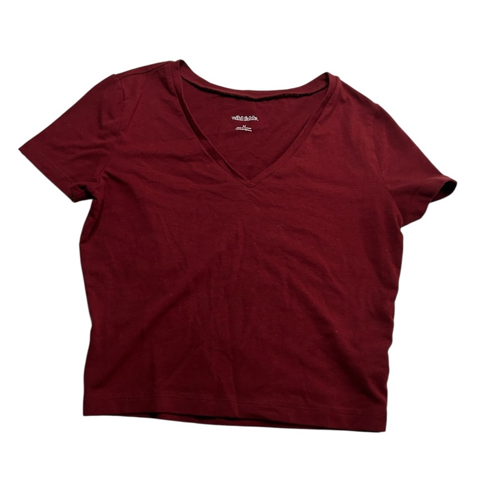 Wild Fable Maroon V-Neck Short sleeve crop Top | Sz M